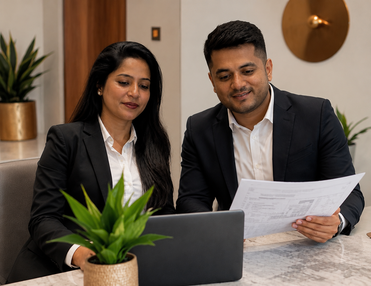 Advisors reviewing property floor plans